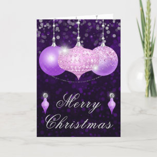 Cartes Pour Fêtes Annuelles Boules de Noël scintillantes rose et violet