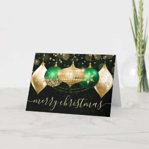 Cartes Pour Fêtes Annuelles Boules de Noël vertes et dorées Ornements