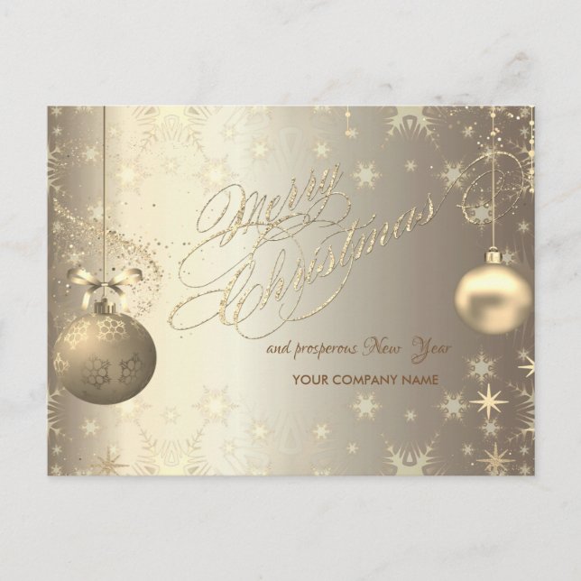 Cartes Pour Fêtes Annuelles Boules d'or Snowflakes Étoiles Salutation d'entrep (Devant)