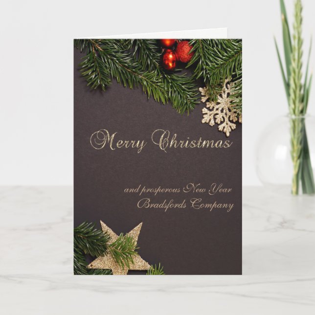 Cartes Pour Fêtes Annuelles Boules rouges de Noël, Branches de pins, Étoile (Devant)