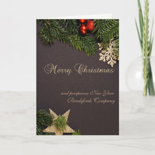 Cartes Pour Fêtes Annuelles Boules rouges de Noël, Branches de pins, Étoile