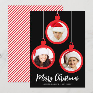 Cartes Pour Fêtes Annuelles Boules Rouges Joyeux Noël 3 Photos Collage Noir