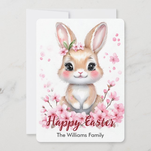 Cartes Pour Fêtes Annuelles Boulet de Pâques mignon fleurs roses (Devant)