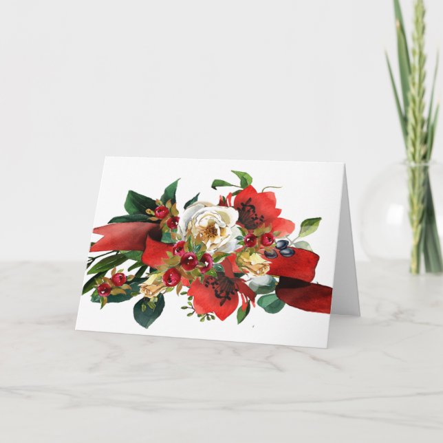 Cartes Pour Fêtes Annuelles Bouquet d'aquarelle des Roses et des baies (Devant)