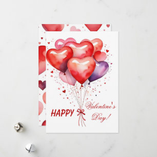 Cartes Pour Fêtes Annuelles Bouquet de ballon Coeurs rouge et rose