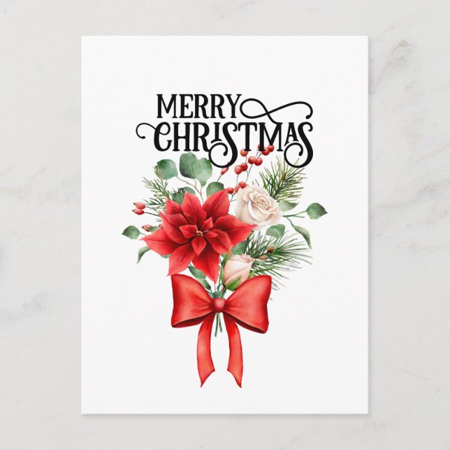 Cartes Pour Fêtes Annuelles Bouquet de fleur de Noël Rose Poinsettia (Devant)