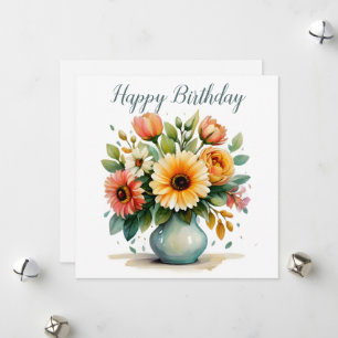 Cartes Pour Fêtes Annuelles Bouquet de fleurs à l'aquarelle pour anniversaire