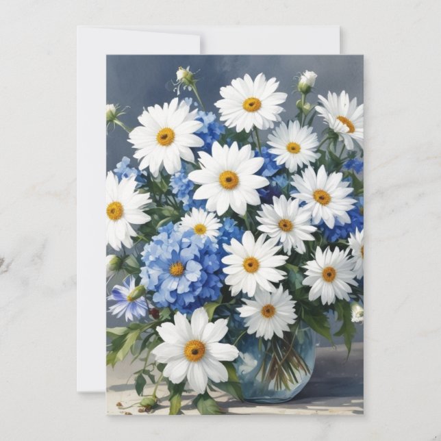 Cartes Pour Fêtes Annuelles Bouquet de fleurs Élégantes marguerites Aquarelle (Devant)