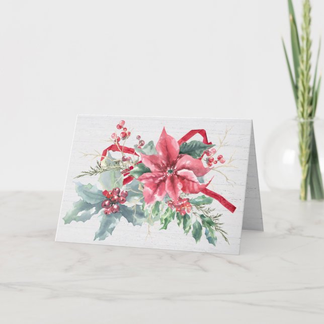 Cartes Pour Fêtes Annuelles Bouquet de Noël Poinsettia sur bois (Devant)