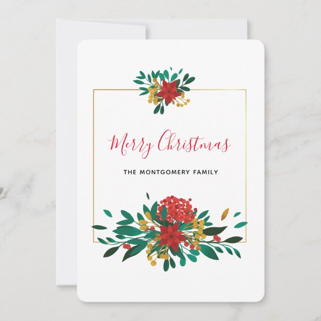 Cartes Pour Fêtes Annuelles Bouquet de Noël rouge moderne et or (Devant)