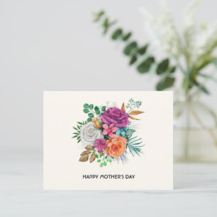 Cartes Pour Fêtes Annuelles Bouquet de roses roses roses, orange et blanches F