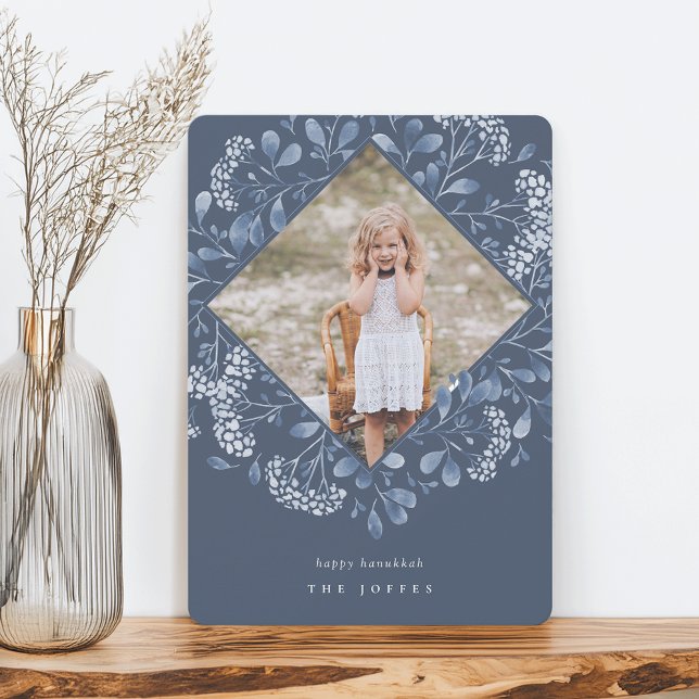 Cartes Pour Fêtes Annuelles Bouquet d'hiver | Elégant aquarelle Hanoukka photo (Créateur téléchargé)
