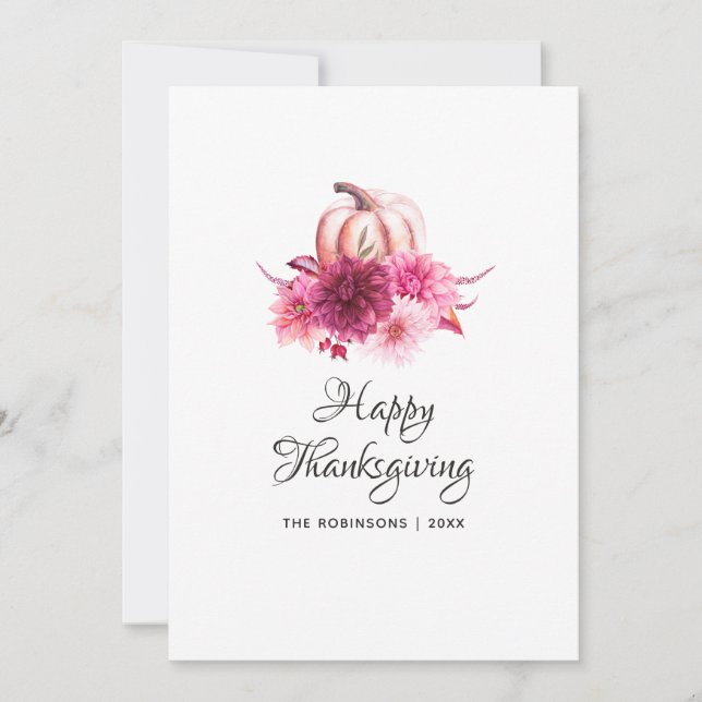 Cartes Pour Fêtes Annuelles Bourgogne & Blush Floral Thanksgiving Photo Collag (Devant)