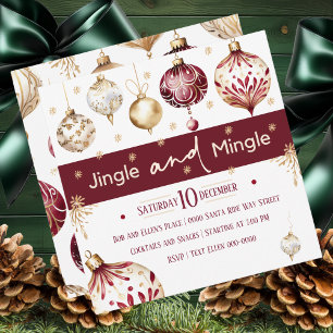 Cartes Pour Fêtes Annuelles Bourgogne et ivoire Jingle et Mingle Party
