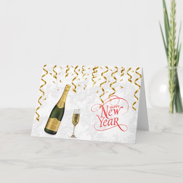 Cartes Pour Fêtes Annuelles Bouteille de Champagne Confetti Nouvel An (Devant)