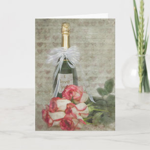 Cartes Pour Fêtes Annuelles Bouteille de Champagne Valentine avec Rose