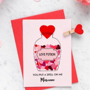 Cartes Pour Fêtes Annuelles Bouteille de philtre d'amour de coeurs personnalis