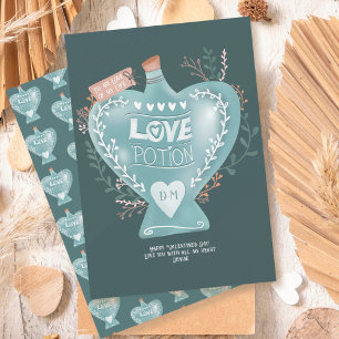Cartes Pour Fêtes Annuelles Bouteille de philtre d'amour floral bleu Saint-Val