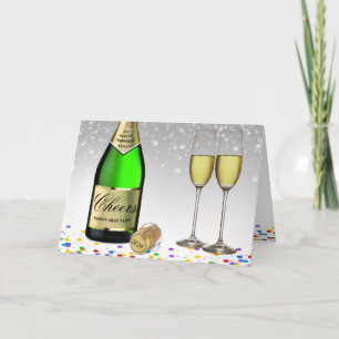 Cartes Pour Fêtes Annuelles Bouteille de vin pétillante Bonne année 2025