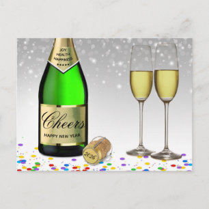 Cartes Pour Fêtes Annuelles Bouteille de vin pétillante Bonne année 2025