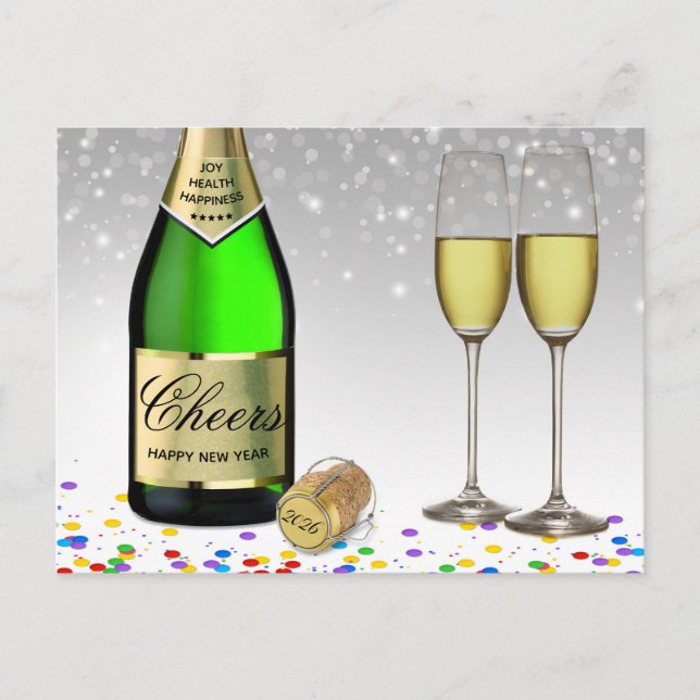 Cartes Pour Fêtes Annuelles Bouteille de vin pétillante Bonne année 2025 (Devant)