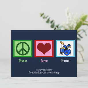 Cartes Pour Fêtes Annuelles Boutique de musique personnalisée Peace Love Drums