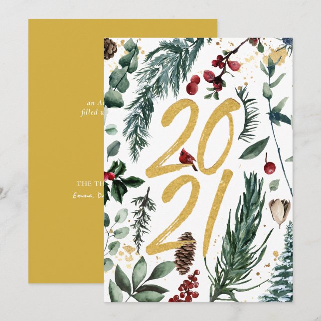 Cartes Pour Fêtes Annuelles Bouton de pin de 2021 Magnolia Berry rouge (Devant / Derrière)