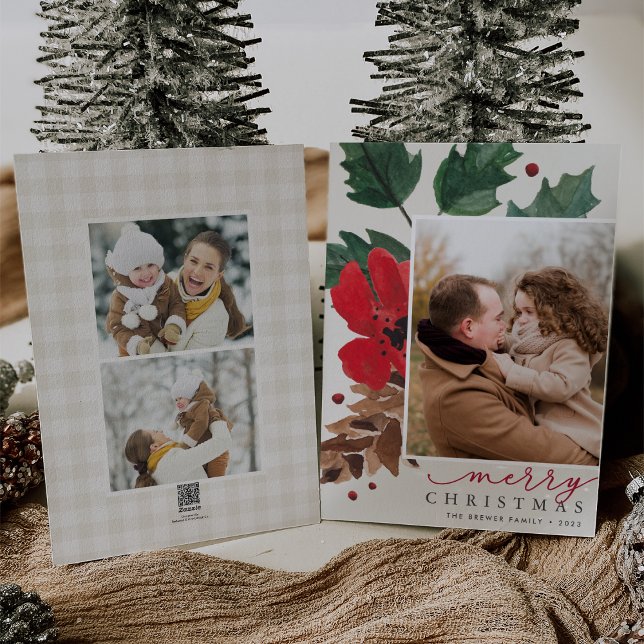 Cartes Pour Fêtes Annuelles Bouton rustique | Photo de Noël aquarelle (Créateur téléchargé)