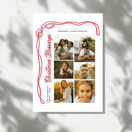 Cartes Pour Fêtes Annuelles Bow Christmas Blessings Script Family 6 Photos