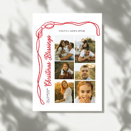 Cartes Pour Fêtes Annuelles Bow Christmas Blessings Script Family 6 Photos