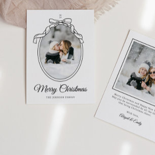 Cartes Pour Fêtes Annuelles Bow Coquette Oval Photo Cadre Noël