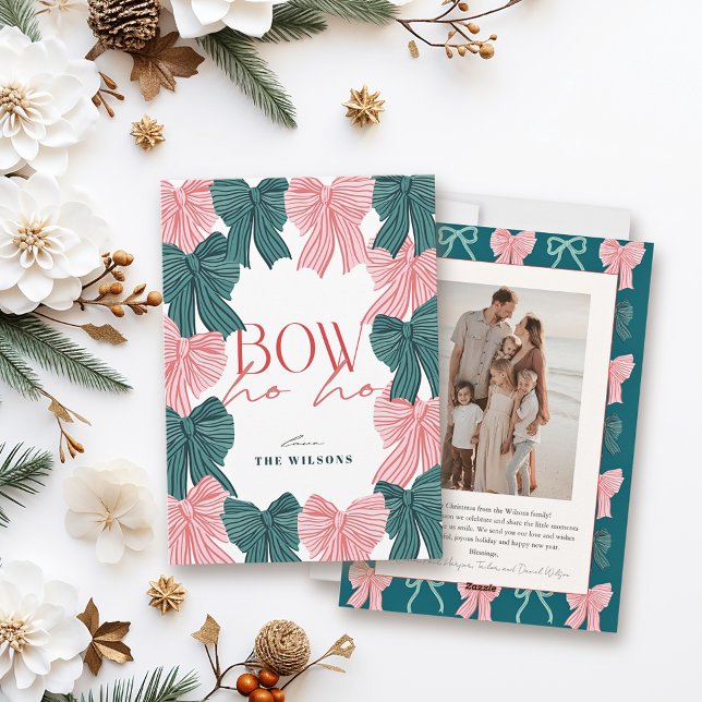 Cartes Pour Fêtes Annuelles Bow Ho Ho Red & Green Bows Photo Noël (Créateur téléchargé)