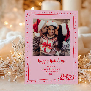 Cartes Pour Fêtes Annuelles Bow lunaire   Photo Happy Holidays Pink and Red