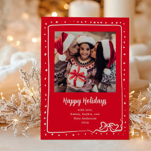Cartes Pour Fêtes Annuelles Bow lunaire   Photo Happy Holidays Red