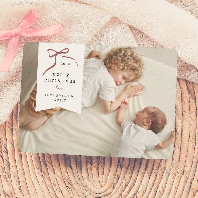 Cartes Pour Fêtes Annuelles Bow lunaire | Rouge Ribbon Noël (Créateur téléchargé)
