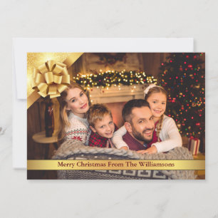 Cartes Pour Fêtes Annuelles Bow or avec ruban doré Joyeux Noël Photo