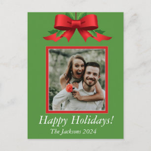 Cartes Pour Fêtes Annuelles Bow photo de Noël vert et rouge personnalisable