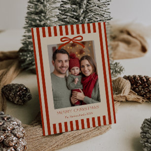 Cartes Pour Fêtes Annuelles Bow Red Stripes personnalisable