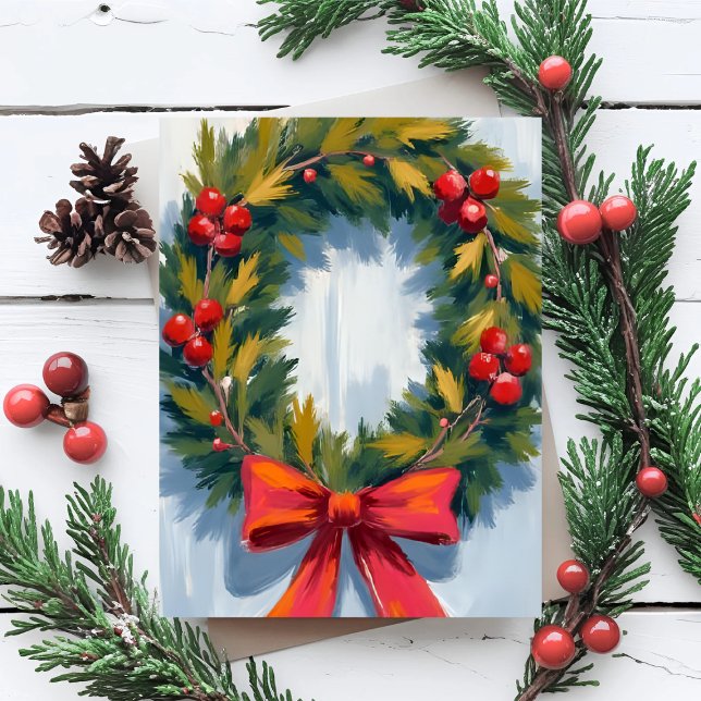 Cartes Pour Fêtes Annuelles Bow rouge couronne de Noël (Créateur téléchargé)