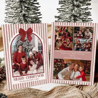 Cartes Pour Fêtes Annuelles Bow Stripe Family Photo Christmas Holiday Card