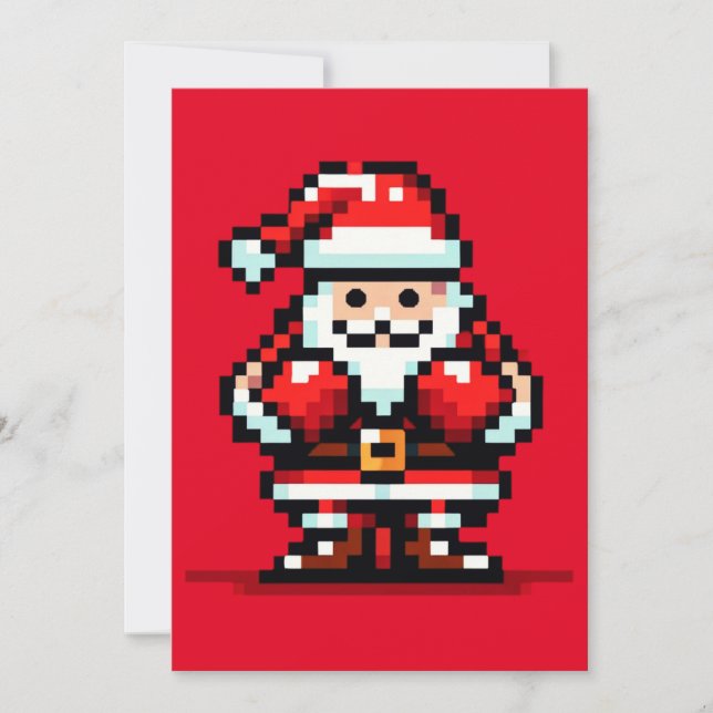 Cartes Pour Fêtes Annuelles Boxe Père Noël - Retro Pixel Conception de Noël (Devant)