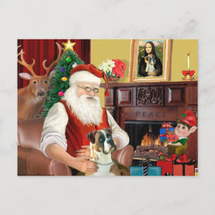 Cartes Pour Fêtes Annuelles Boxer à père Noël (oreilles naturelles)
