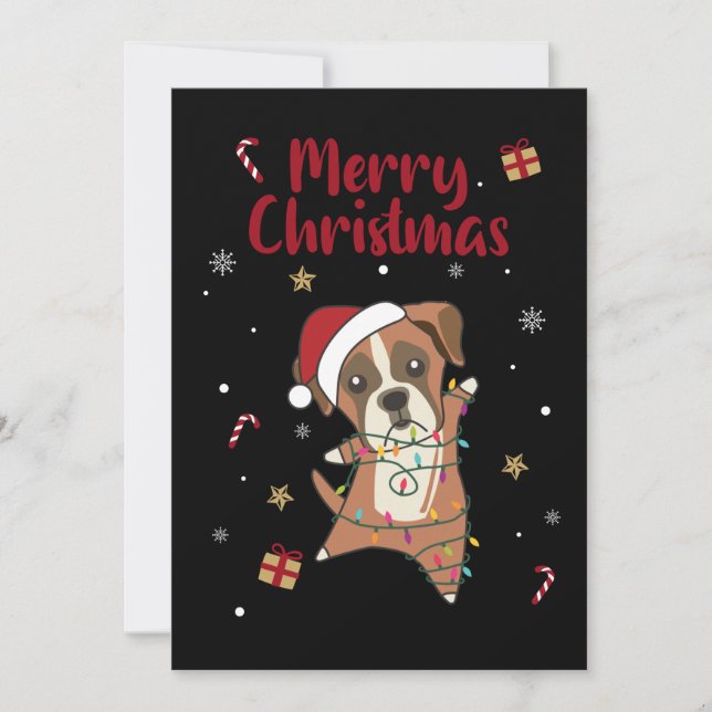 Cartes Pour Fêtes Annuelles Boxer Chien Noël Neige Hiver Animaux Chiens Adulte (Devant)