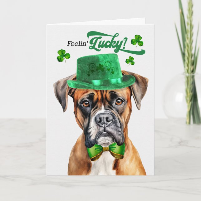 Cartes Pour Fêtes Annuelles Boxer Dog Feelin' Lucky St Patrick's Day (Devant)