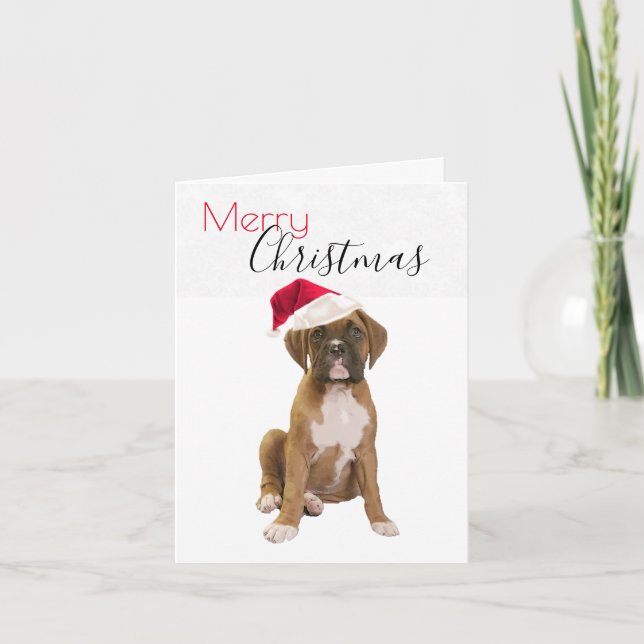 Cartes Pour Fêtes Annuelles Boxer Puppy Santa Hat Christmas (Devant)