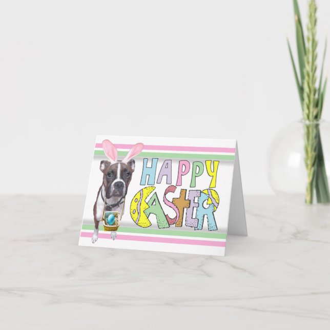 Cartes Pour Fêtes Annuelles Boxeur Brindle de Pâques (Devant)
