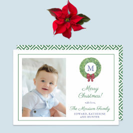 Cartes Pour Fêtes Annuelles Boxwood classique Wreath Red Green Joyeux Noël