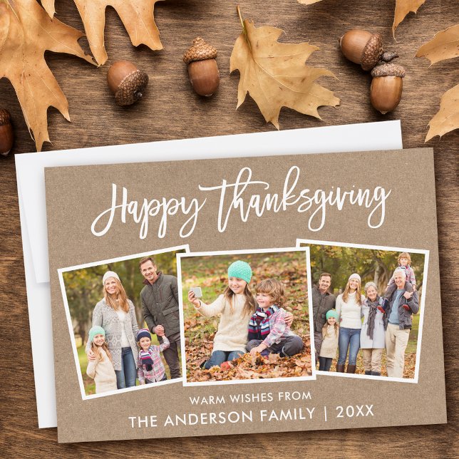 Cartes Pour Fêtes Annuelles Bracelet Bon thanksgiving de script Kraft 3 Photo (Customize to add text or more photos to back of card.)