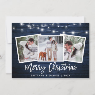 Cartes Pour Fêtes Annuelles Bracelet Éclairage Bleu Bois 3 Photo Noël