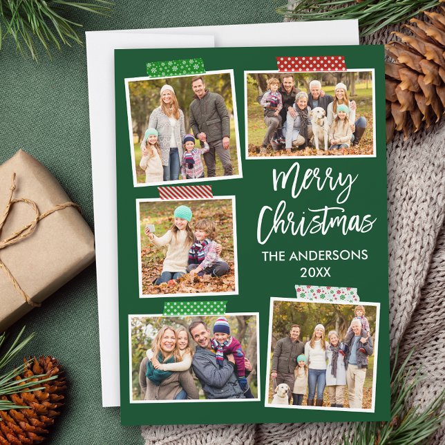 Cartes Pour Fêtes Annuelles Bracelet Script Joyeux canot de Noël Bande verte (Customize to add text or more photos to back or to change background color of card.)